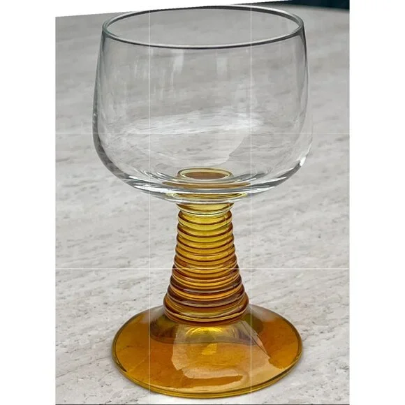 Vintage Schott Zwiesel Clear Wine Goblet With Amber Swirl Stem 5.5" Tall Glasswa - Picture 2 of 4